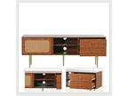 160cm TV stand with 2 sliding rattan doors and 2 utility drawers - solid wood legs in a golden finish - brown 23609SSKX