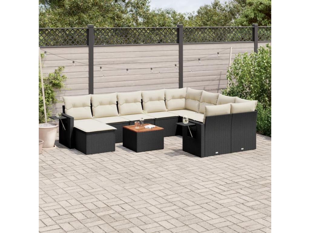 11-piece garden furniture set with cushions, black resin wicker, 32428OBEJ