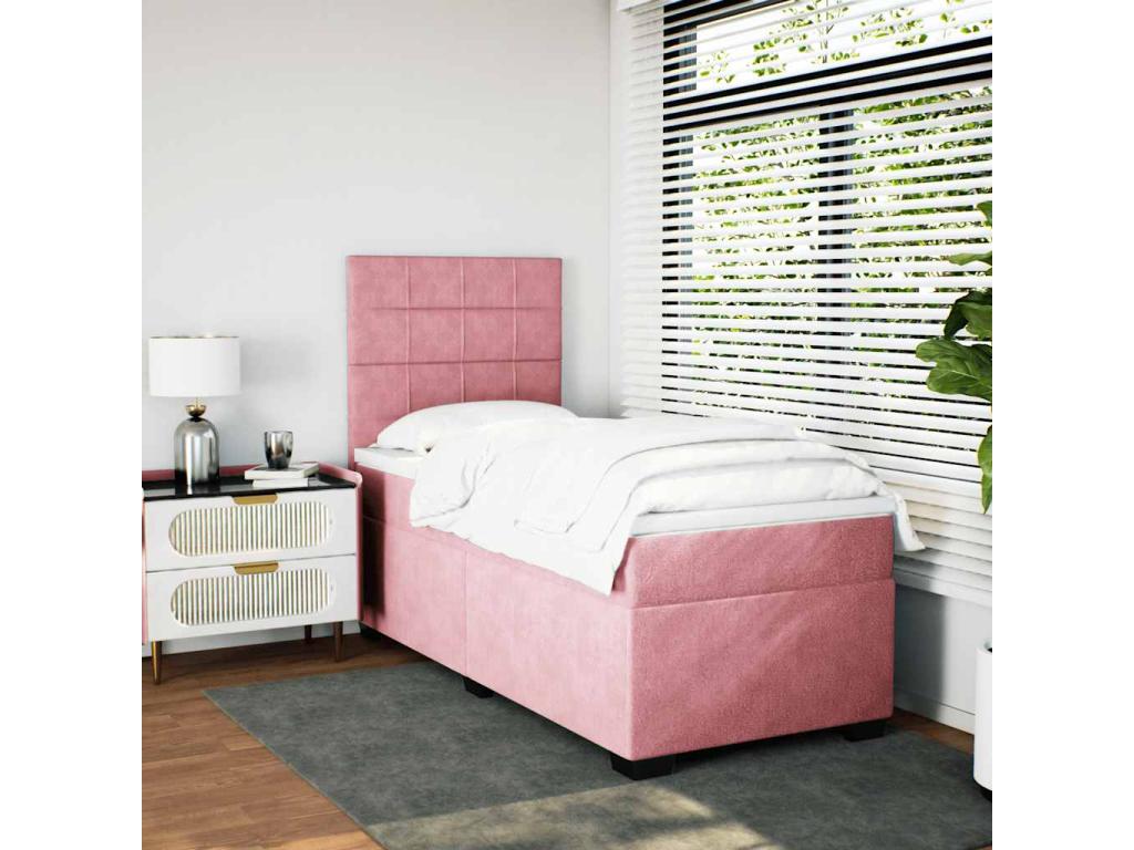 Artvivrestore bed base with mattress, Pink 90x190 cm Velvet 11211RZLS