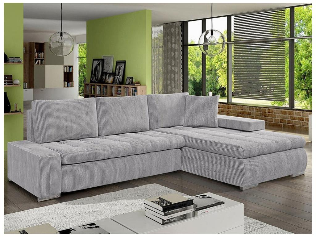 Maisonpuretop 112 Corner Sofa, Grey, with Sleeping Function and Bedding Box, 265x185x85cm, 78708KCGG