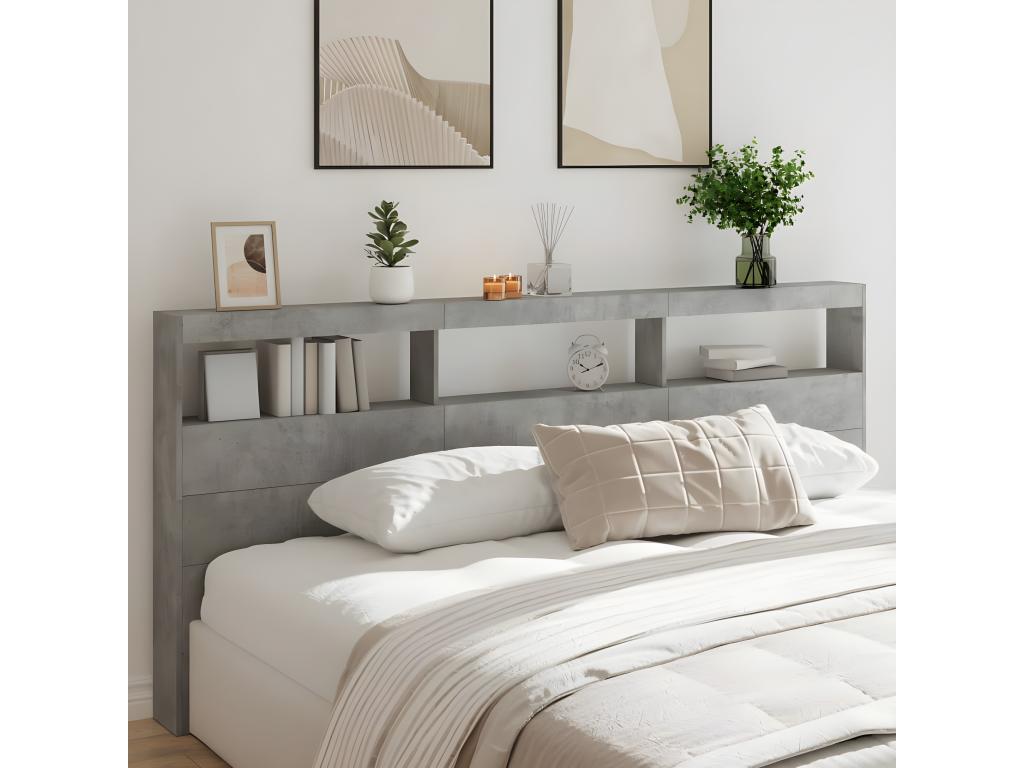 Bedside cabinet with LED lighting, concrete grey, 220x17x102 cm, 07171GVJV