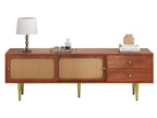 160cm TV stand with 2 sliding rattan doors and 2 utility drawers - solid wood legs in a golden finish - brown 23609SSKX