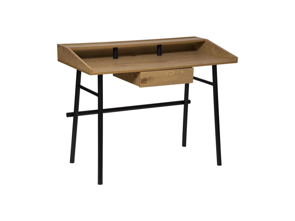 Desk with 1 drawer in oak-effect wood and black metal, 110 cm wide, 85915NGQP