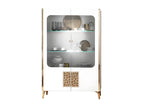 2-Door Hinged Display Cabinet with LED Lighting, Glossy White/Gold - Artvivrestore 85951YJJJ