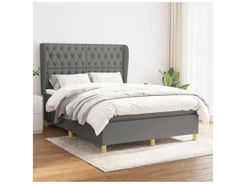 Artvivrestore bed base with mattress, Dark Grey 140x190 Fabric 04008HXOX