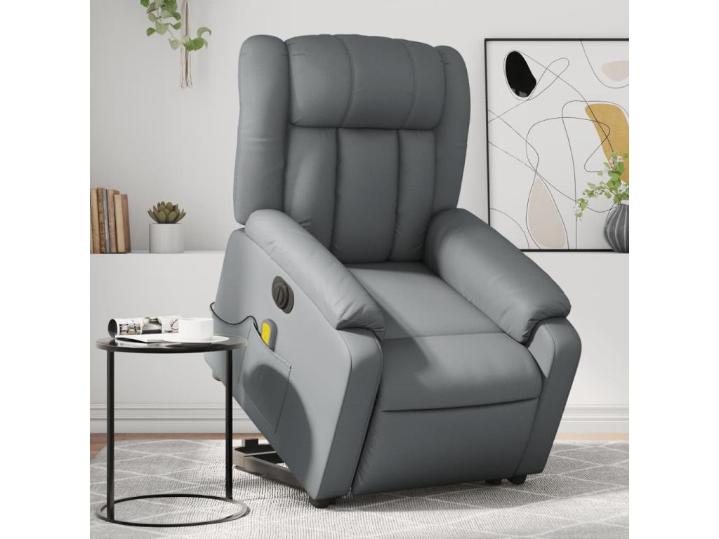 Grey faux leather electric reclining massage chair 84478RLZS