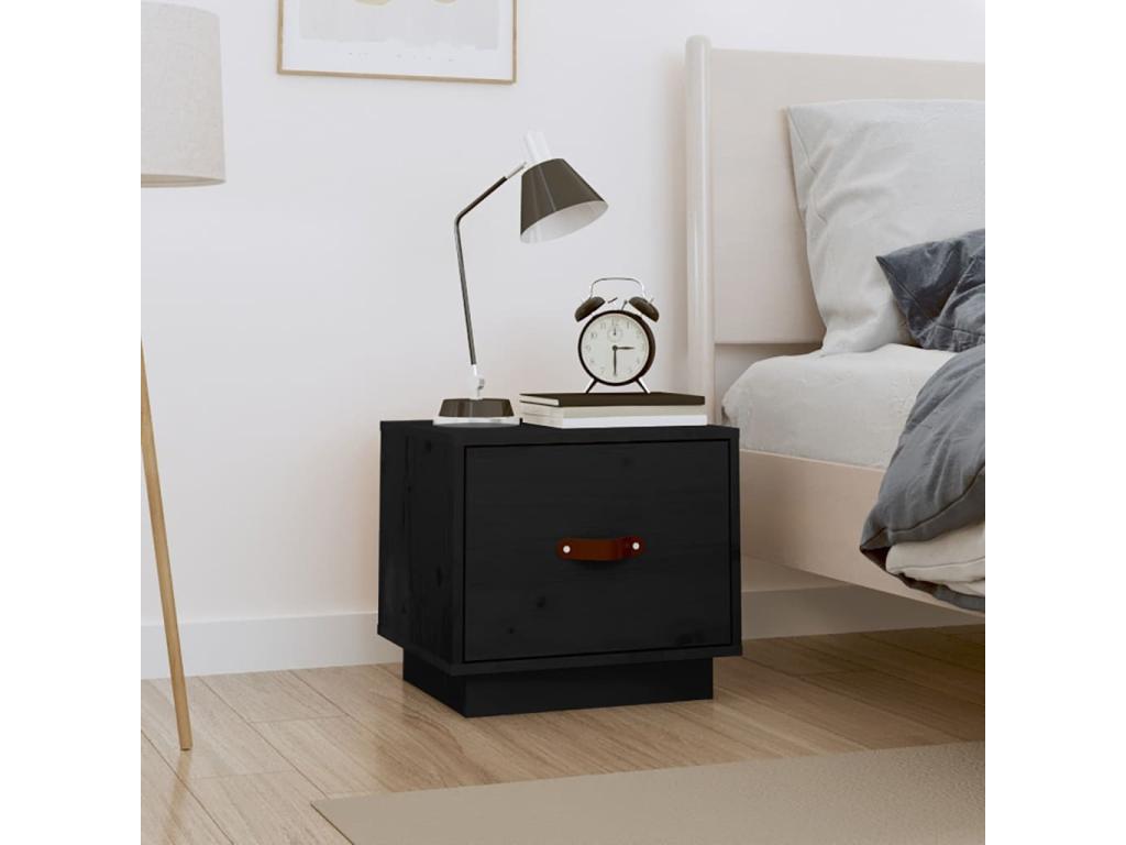 Black bedside table, 40x34x35 cm, solid pine wood, 21758ZITA