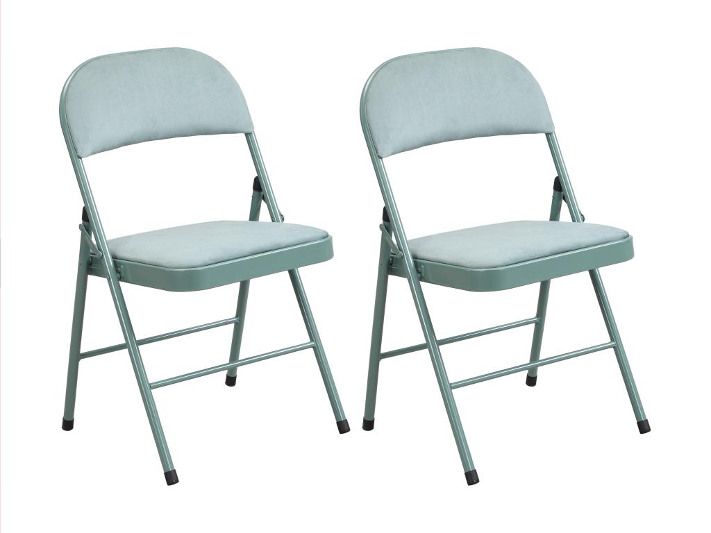 Set of 2 folding velvet and metal chairs - Almond green - Maisonpuretop 02430WNBH