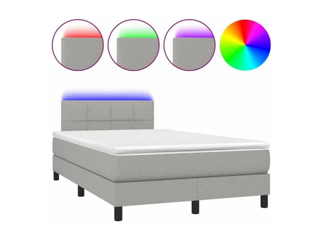 Maisonpuretop bed base with LED light grey mattress 120x200 fabric 37874BTKY