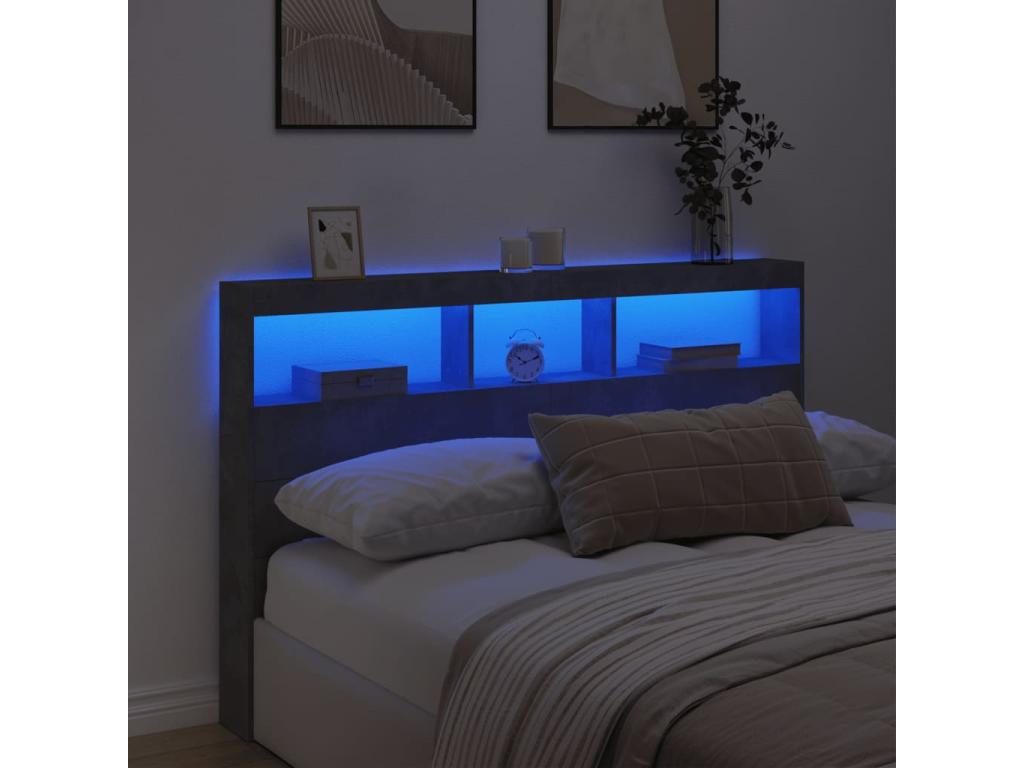 Bedside wardrobe with LED lighting, concrete grey, 160x17x102 cm, 51513DKGM