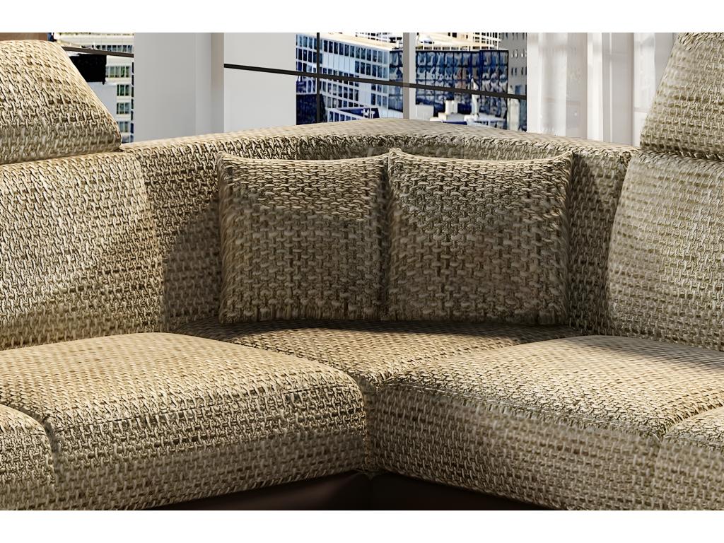 Corner sofa bed - Maisonpuretop - in beige fabric and chocolate faux leather, 5/6 seater, 86716YPZP