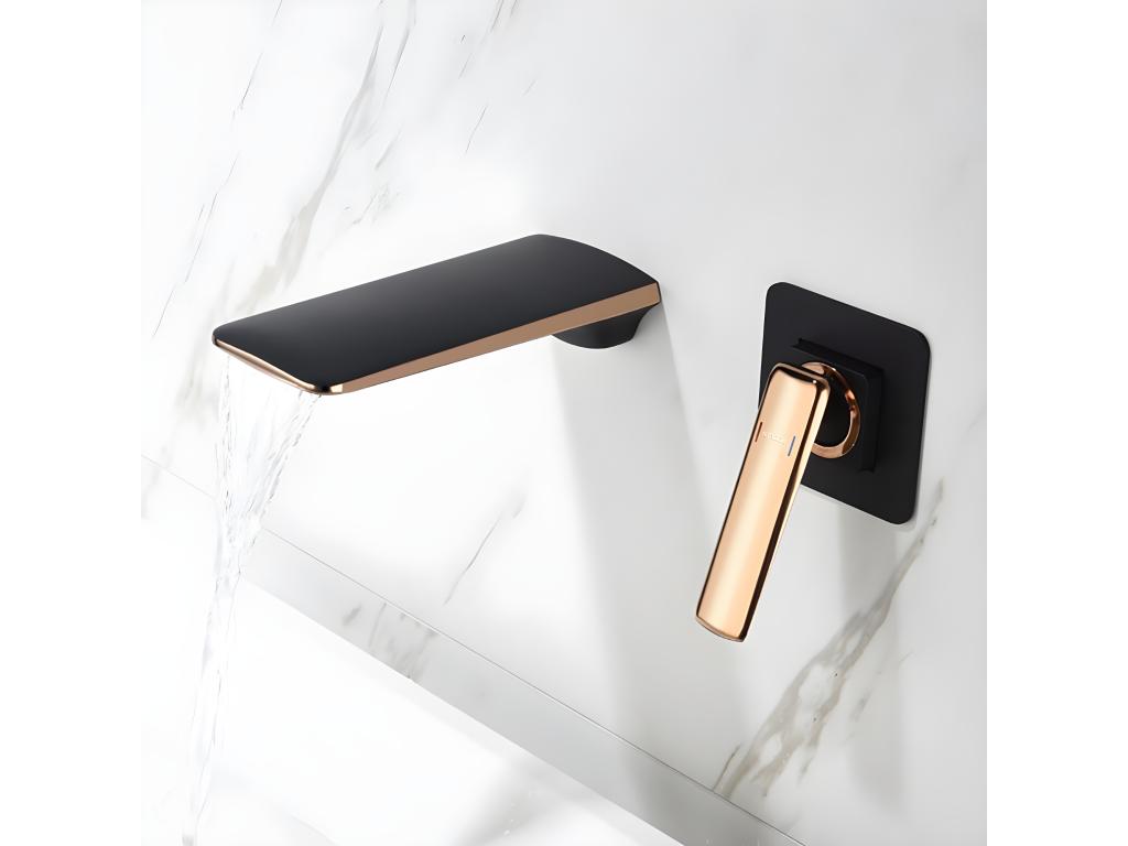 Wall-mounted basin mixer tap, black/rose gold - Artvivrestore 03217FFTT