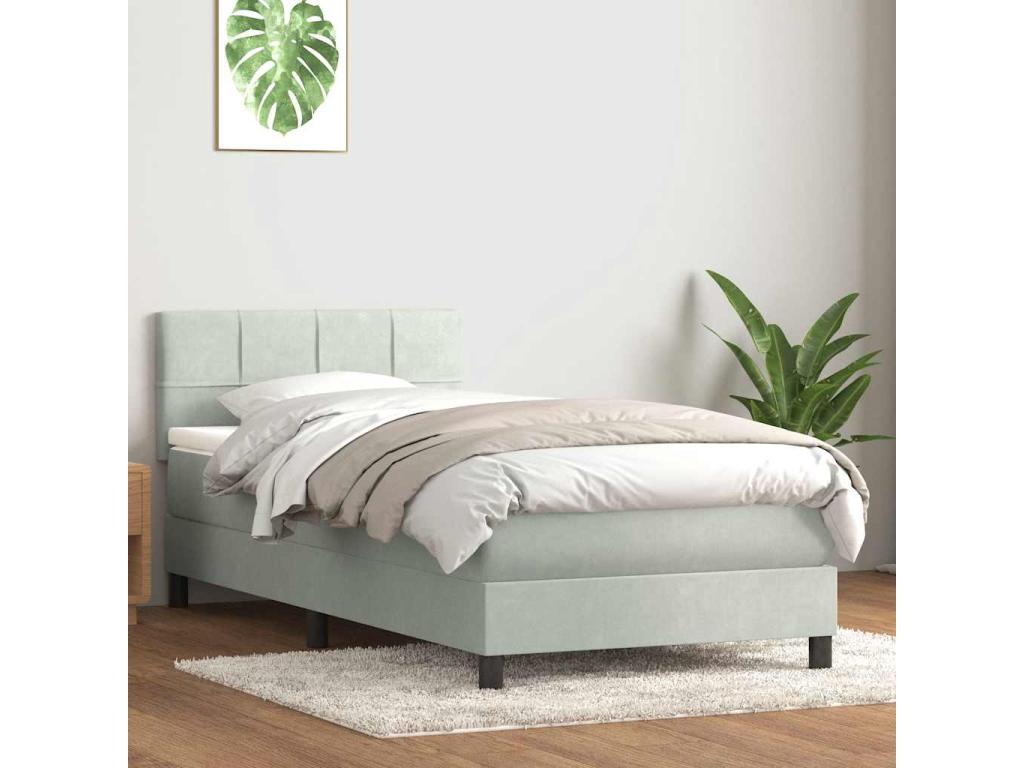 Artvivrestore bed base and light grey 80x220 cm velvet mattress 05044PGJU