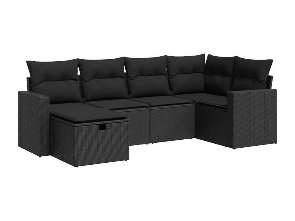 6-piece garden furniture set with cushions, black woven resin, 54481BXGE
