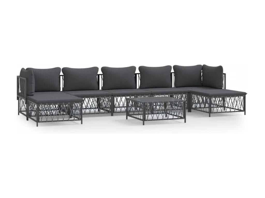 8-piece garden furniture set with cushions, anthracite steel, 43410KFZZ