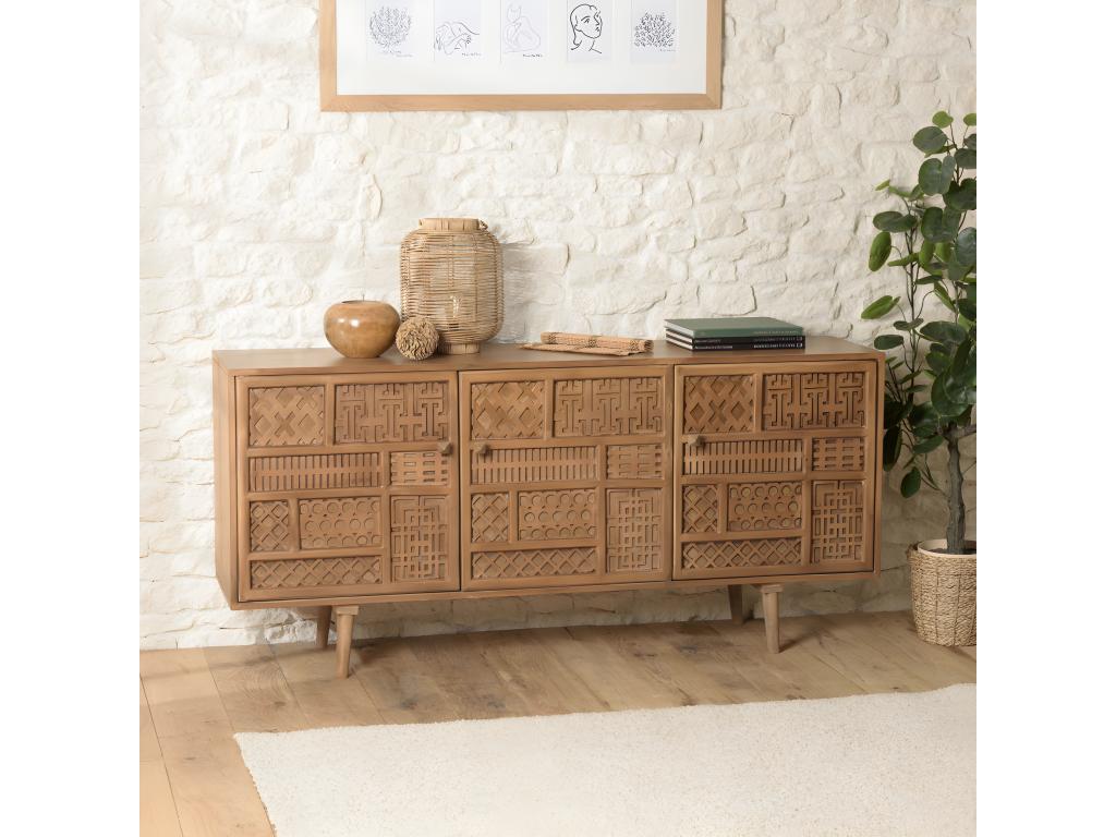 Maisonpuretop - Patinated mango wood sideboard with 3 doors and carved motifs Maisonpuretop decor 22821EAOH