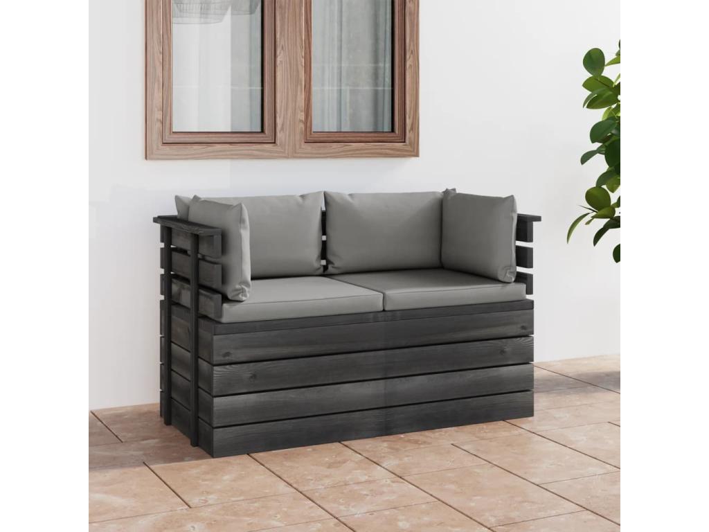 2-seater garden pallet sofa with cushions, pine wood, 70232JZDK