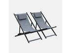 Set of 2 sun loungers - Artvivrestore grey - Anthracite grey aluminum sun lounger and Artvivrestore grey sun lounger with headrest cushion - deck chair 86206LASX