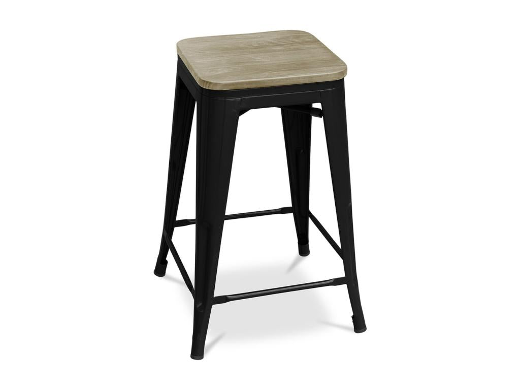 Industrial high stool in polished steel with a natural solid wood seat, Artvivrestore, 76cm - Turquoise Blue 75357RIEH