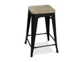 Industrial high stool in polished steel with a natural solid wood seat, Artvivrestore, 76cm - Turquoise Blue 75357RIEH