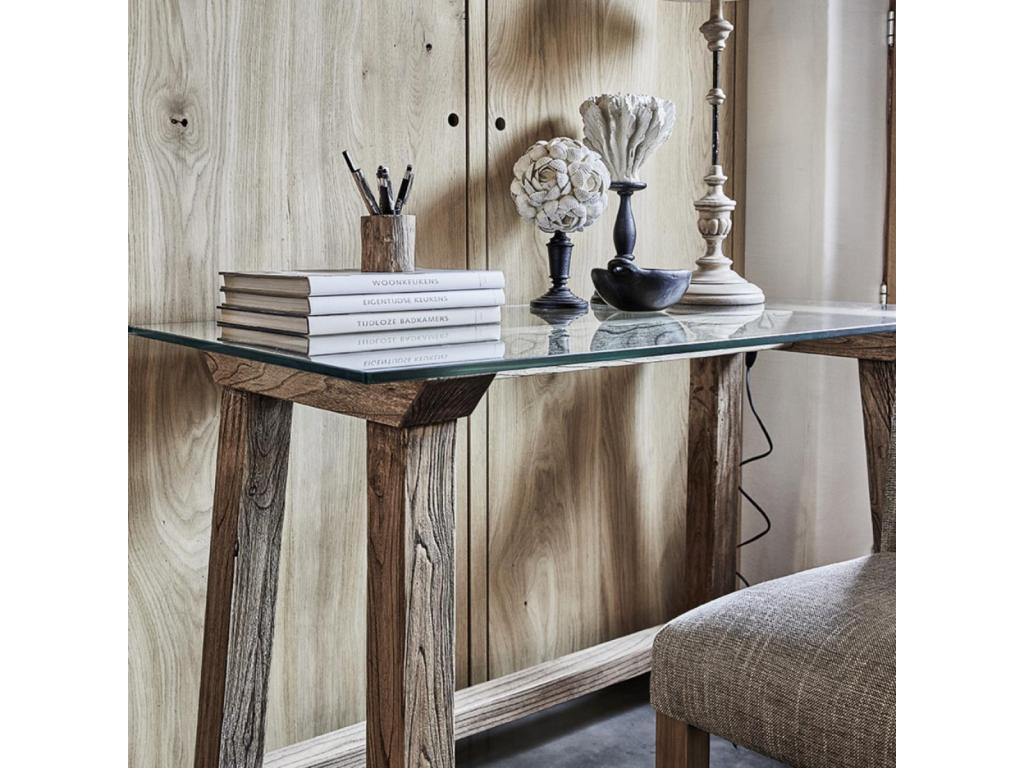 Brown Wood and Glass Top Desk - Originally from Artvivrestore 97011RMED