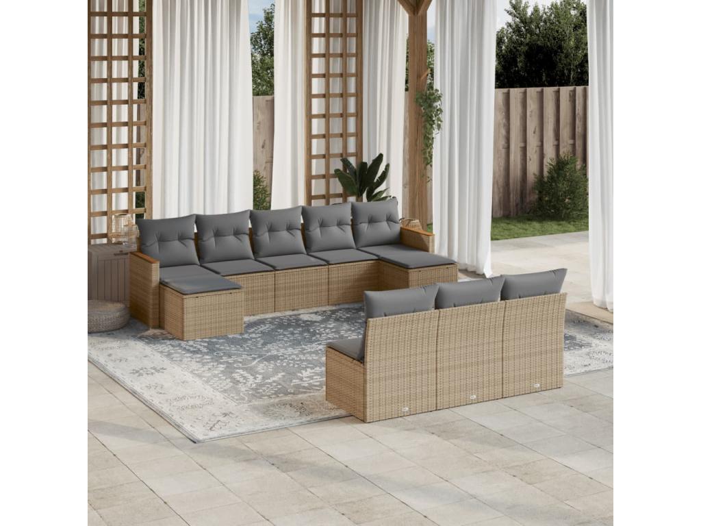 10-piece garden furniture set and cushions, méArtvivrestore beige woven resin 44269GKQY