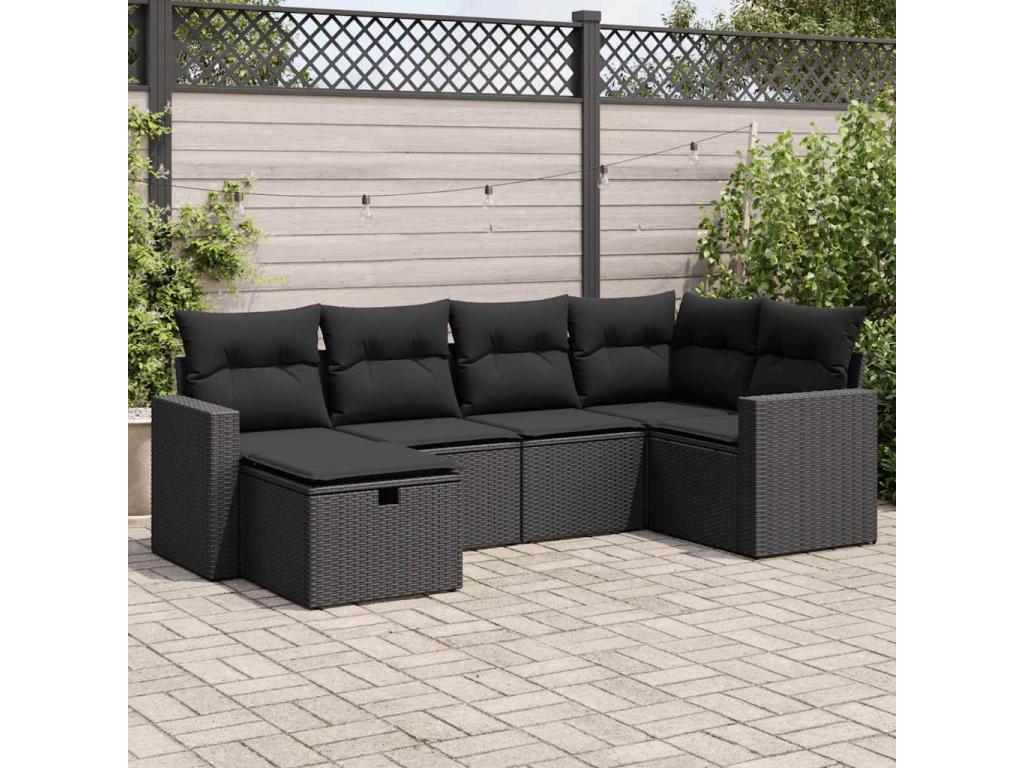 6-piece garden furniture set with cushions, black woven resin, 54481BXGE