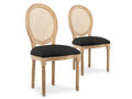 Set of 2 Maisonpuretop XVI medallion chairs with caning, rattan, and black fabric, 26697LNEO