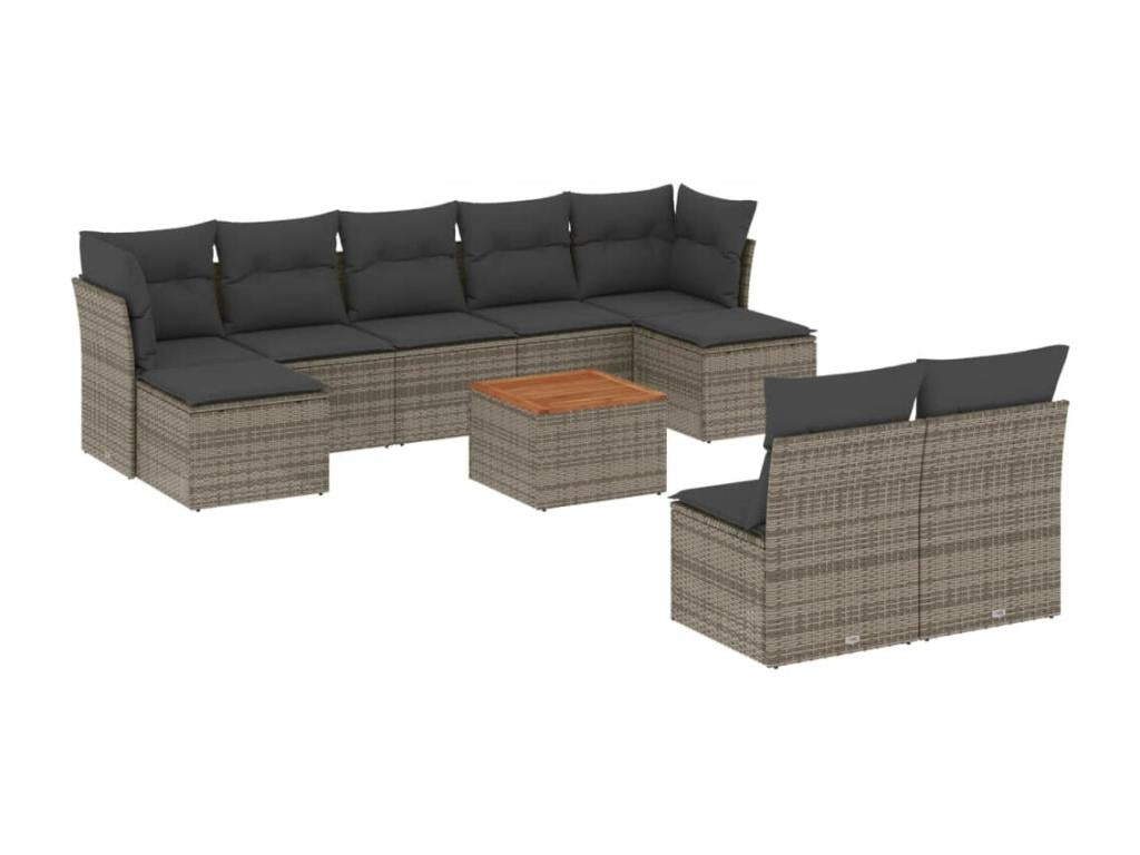 10-piece garden furniture set with cushions, grey woven resin, 36367OARK