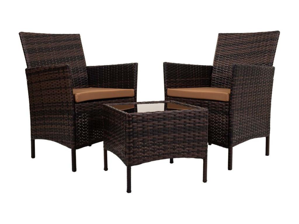 Table and 2 armchairs set in brown 86534VTBD