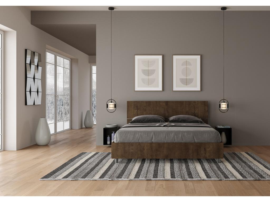 Bed with slatted base 160x190 with inclined headboard, walnut finish, Artvivrestore 26545GNAL