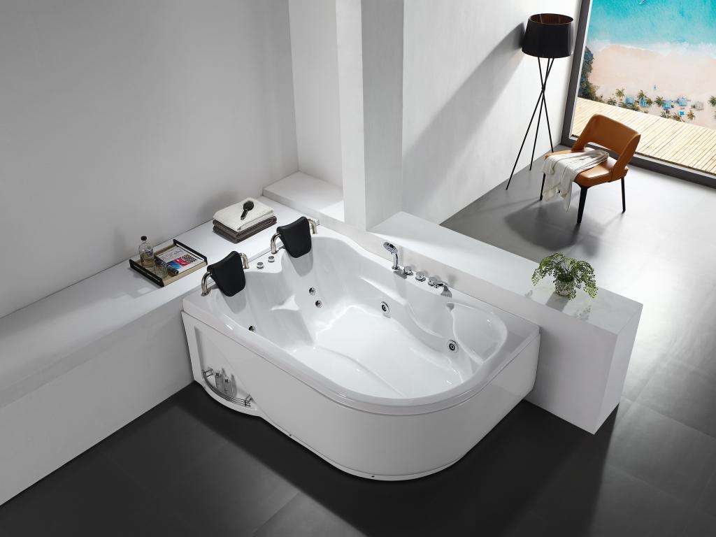 White whirlpool bathtub - 2-person capacity - 385 L - 181x121x65 cm - Left-hand corner - Maisonpuretop 08331JXBQ