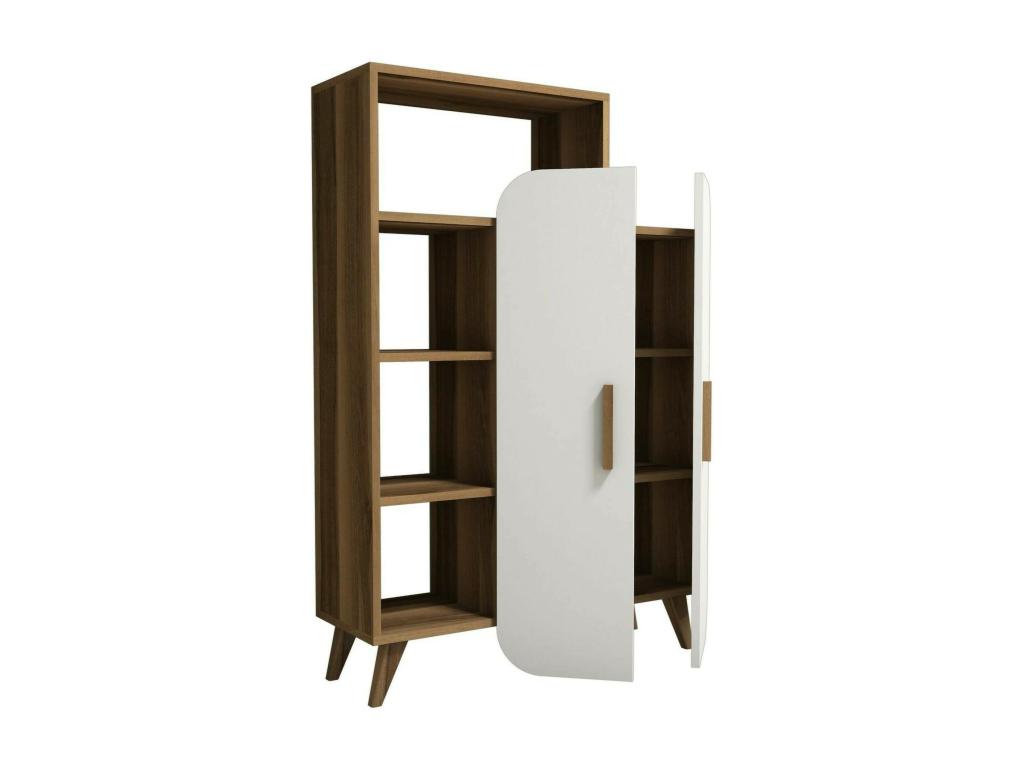 Maisonpuretop Buffet, Living Room Buffet, Kitchen Pantry, 90x32h132 cm, Walnut and White 00164JWII