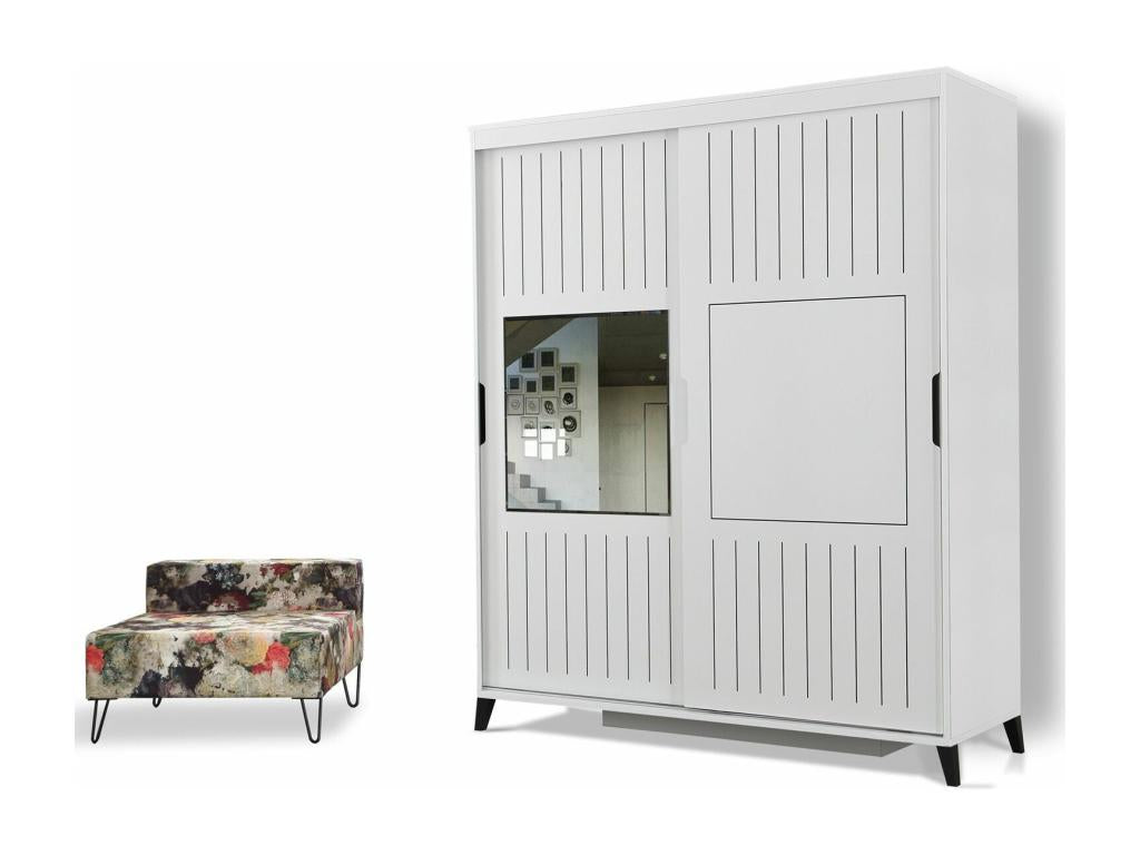 Maisonpuretop 2-Door Sliding Wardrobe with Mirror, W190 x H216 cm, White Wood, 33470URHZ