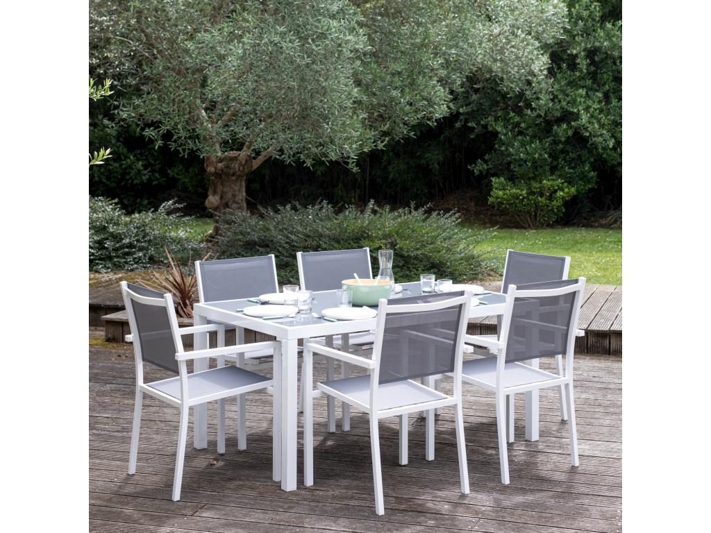 Maisonpuretop 6-seater garden furniture set in grey textilene - white aluminium - Maisonpuretop 48793WMSL