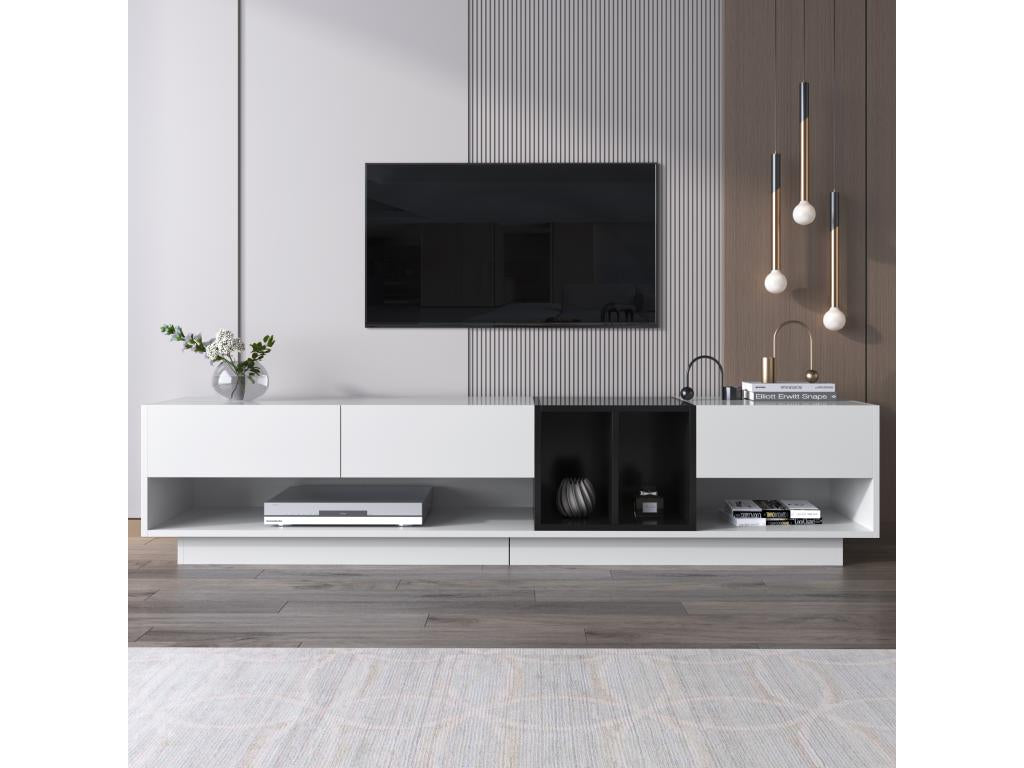 190cm TV unit - 3 drawers and 4 shelves - particleboard - white and black 26053RJRU
