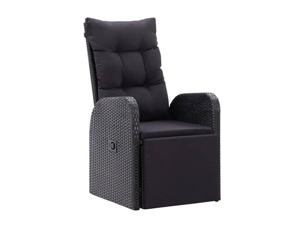 Garden reclining chair and cushion, black woven resin, 66841KWMY