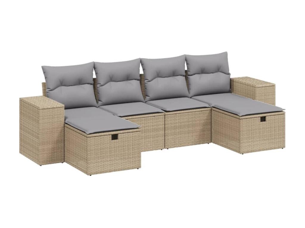 6-piece garden furniture set with cushions, méArtvivrestore beige woven resin 35101DEJX