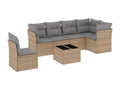 7-piece garden furniture set with cushions, beige wicker resin, 61691HZBY