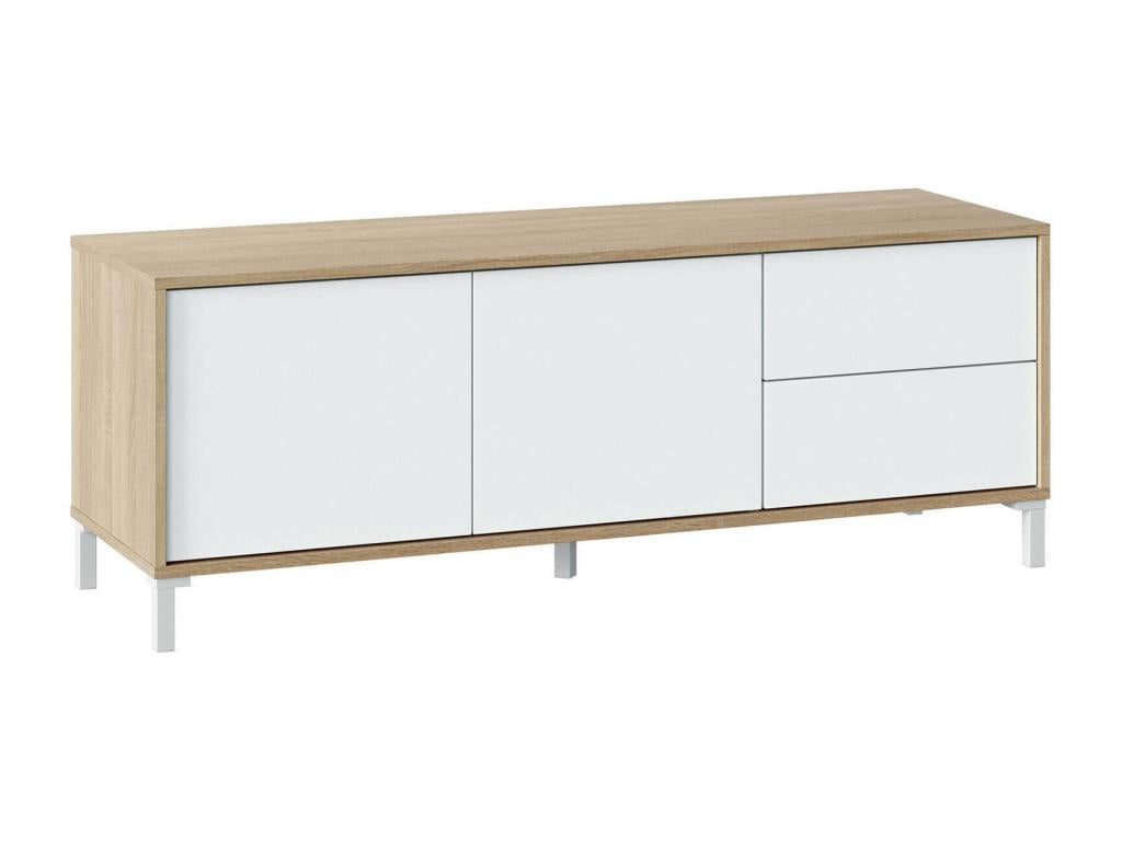 Maisonpuretop TV Stand/Cabinet with 2 Doors, Living Room TV Cabinet/Cabinet, 130x41x47 cm, Oak and White, 67641TNFU