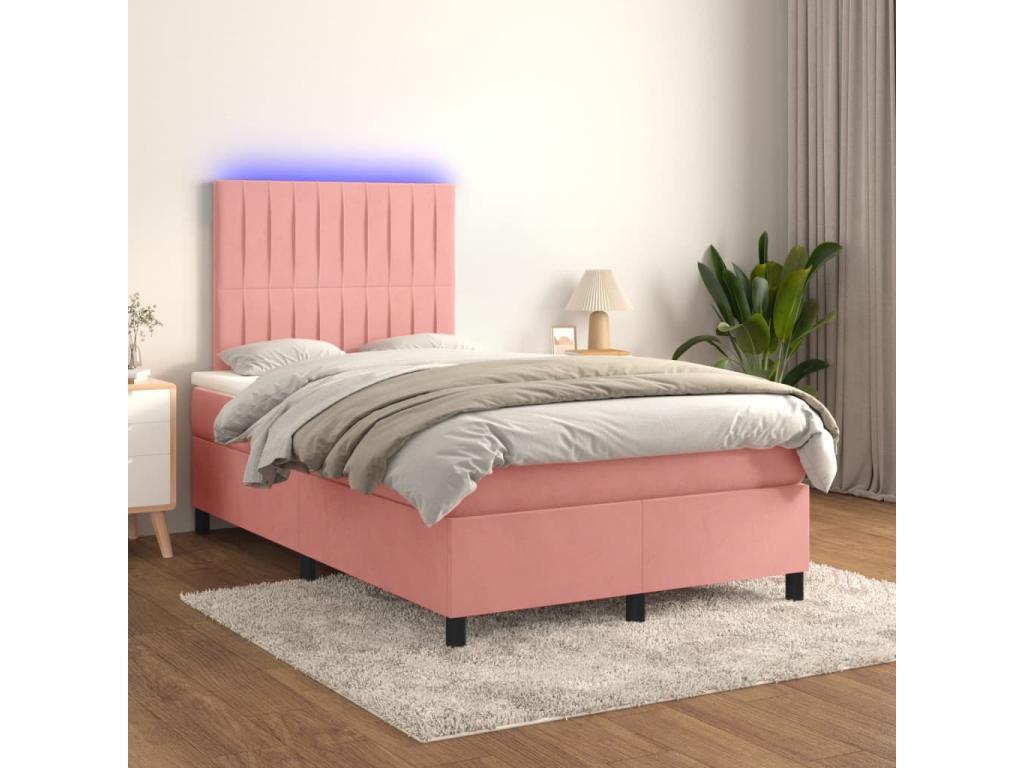 Artvivrestore bed base with LED mattress, pink, 120x200cm, velvet, 27149MNOF