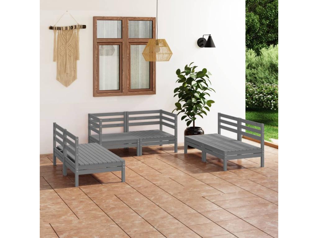 6-piece garden furniture set, grey, solid pine wood, 39245EWWE