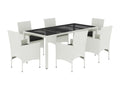 7-piece garden dining set with cushions, white rattan and glass, 94950PWEJ