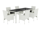 7-piece garden dining set with cushions, white rattan and glass, 94950PWEJ
