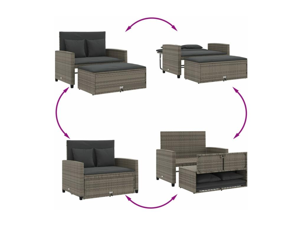 2-seater garden sofa with grey cushions, woven resin 78006BAQY