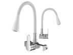 Wall-mounted flexible kitchen tap for sink, white, Maisonpuretop, flexible spout, 78371TAMY