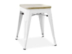 Small industrial stool in polished steel with a natural solid wood seat, Maisonpuretop, 45cm - Khaki Green, 12801HOON