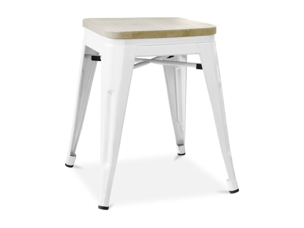 Small industrial stool in polished steel with a natural solid wood seat, Maisonpuretop, 45cm - Khaki Green, 12801HOON