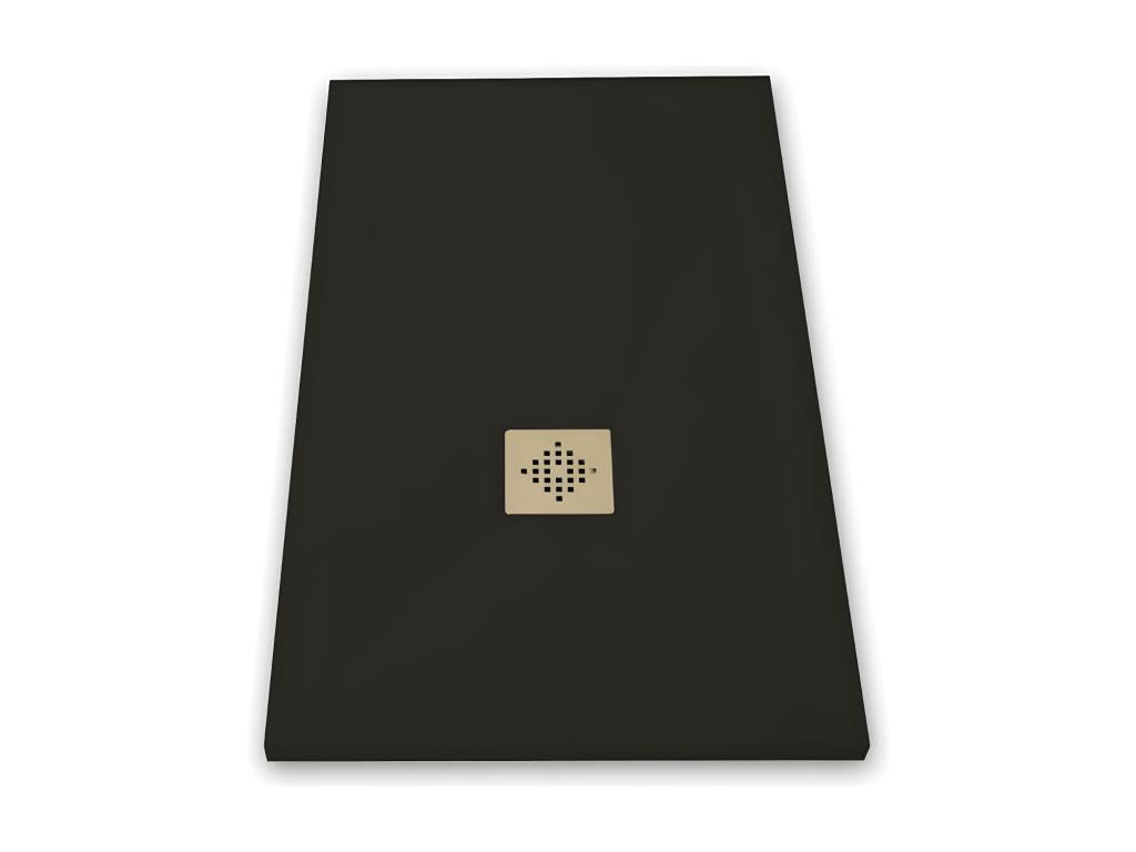 Extra-flat 90x100 cm PURE shower tray in black slate-effect resin with black drain cover 39859DCWX