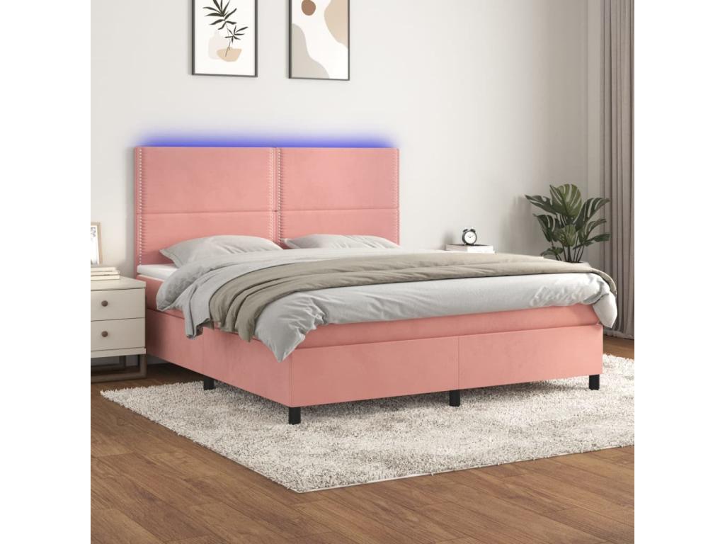 Upholstered bed base with mattress and LED light, Pink, 160x200 cm, Velvet, 10008UTQY